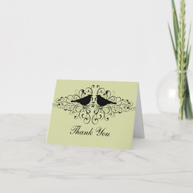 Mint Love Bird Swirls Thank You Card (Front)