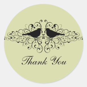 Mint Love Bird Swirls Thank You Stickers