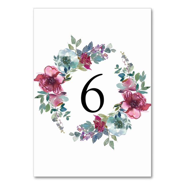 Mint & Mauve floral Watercolour Wedding  Table Number (Front)