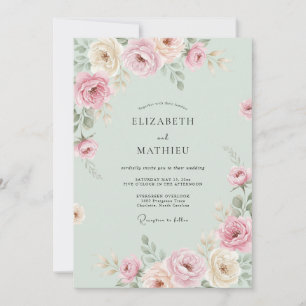 Mint Mauve Petal Wedding Invitation