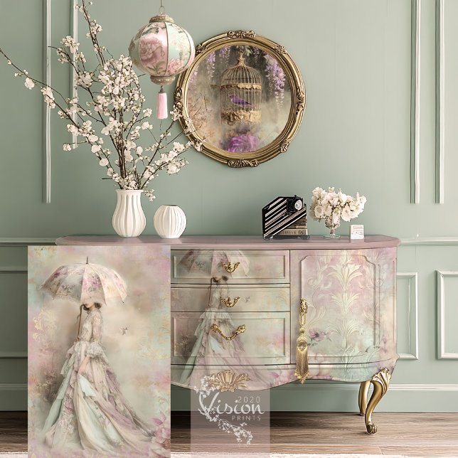 Mint Mauve Romance, Hummingbird Lady & Parasol Tissue Paper (Mint Mauve Romance, Hummingbird, Portrait Parasol and Floral Decoupage Tissue Paper)