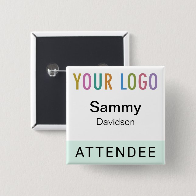 Mint Member Name Badge with Logo Pinback Square (Front & Back)