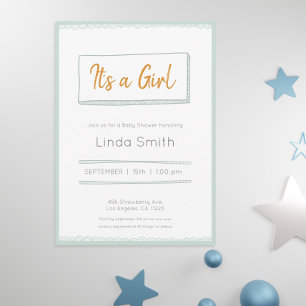 Mint Minimalist Doodle Gender Neutral Baby Shower Invitation