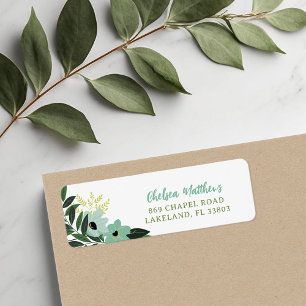 Mint Modern Floral Personalised Return Address