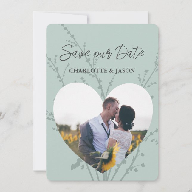 Mint Modern Photo Heart Frame Save The Date      Invitation (Front)