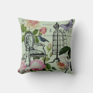 mint modern vintage french rose  butterfly paris cushion
