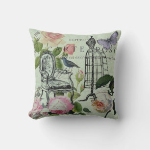 mint modern vintage french rose  butterfly paris cushion