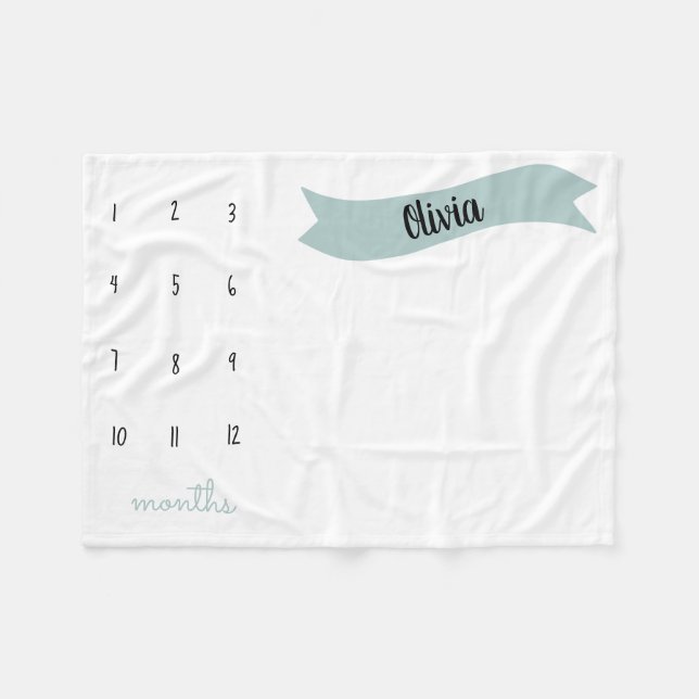 Mint Modern watch me grow milestone photo prop Fleece Blanket (Front (Horizontal))