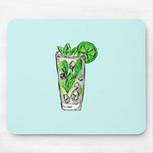 Mint Mojito in Summer Watercolor Cocktail Mouse Mat (Front)