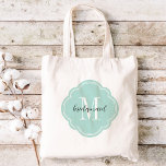 Mint Monogram Bridesmaid Tote Bag<br><div class="desc">Cute trendy monogrammed wedding party tote bags personalised with a custom monogram initial,  bridesmaid text or add a name or other message. Click Customise It to change text fonts and colours to create a unique one of a kind gift for your bridesmaids and wedding party!</div>
