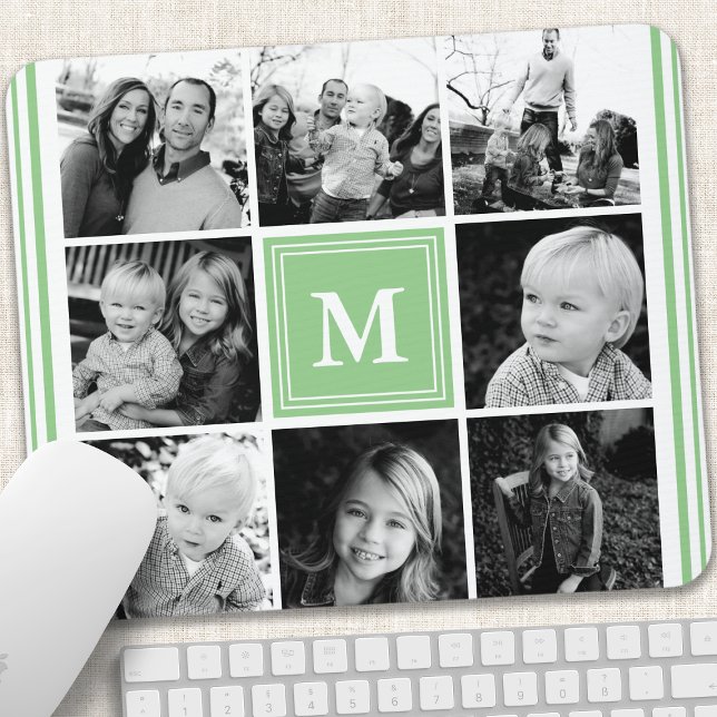 Mint Monogram Family Photo Collage Mouse Mat (Creator Uploaded)