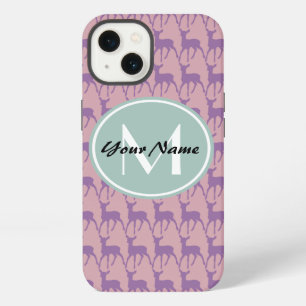 Mint Monogram Lilac and Pink Deer Personalised N1 iPhone 13 Case
