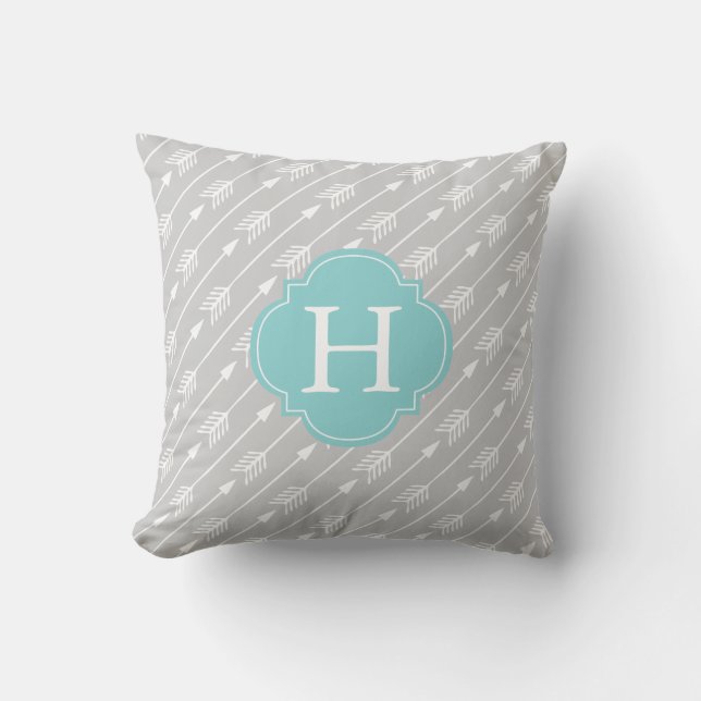 Mint Monogrammed Arrows Pattern Cushion (Front)