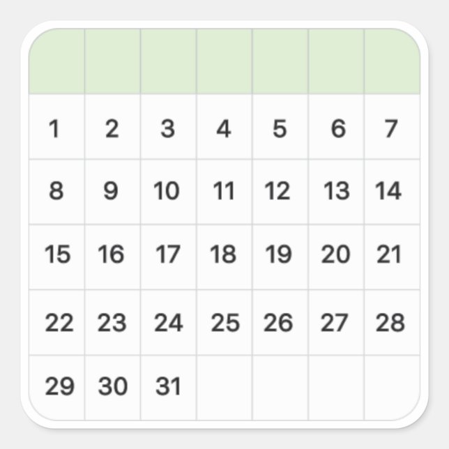 Mint Monthly Calendar Square Sticker (Front)