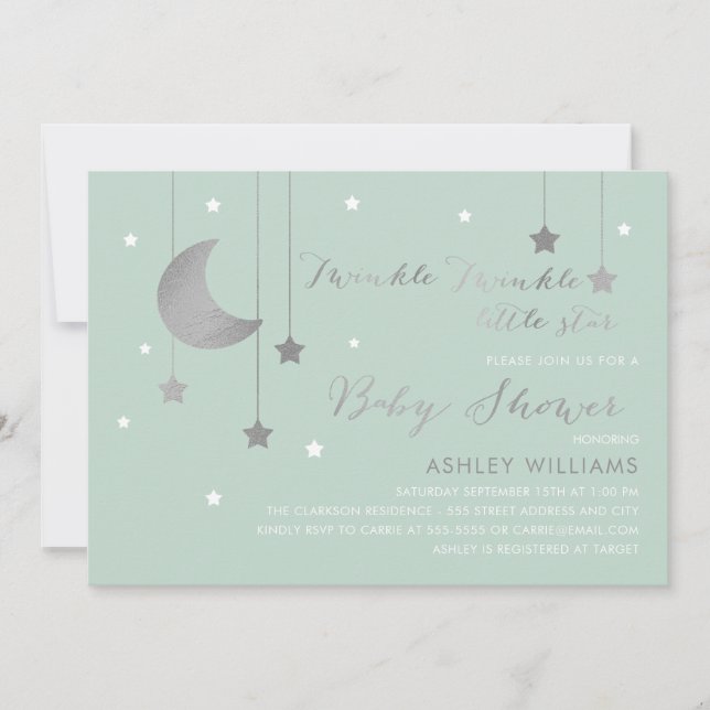 Mint Moon and Stars Baby Shower Invitation (Front)