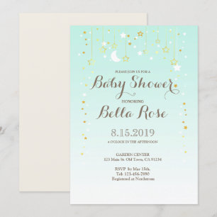 Mint Moon Star Gender Neutral Baby Shower Invite