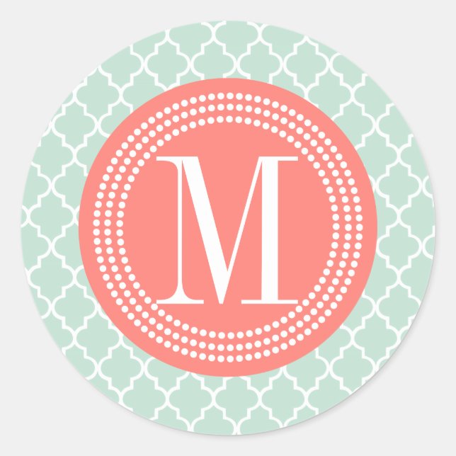 Mint Moroccan Tiles Lattice Personalised Classic Round Sticker (Front)