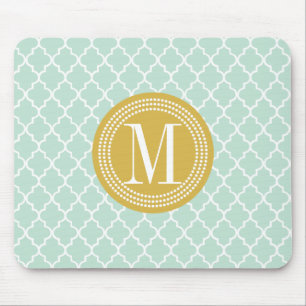 Mint Moroccan Tiles Lattice Personalised Mouse Mat