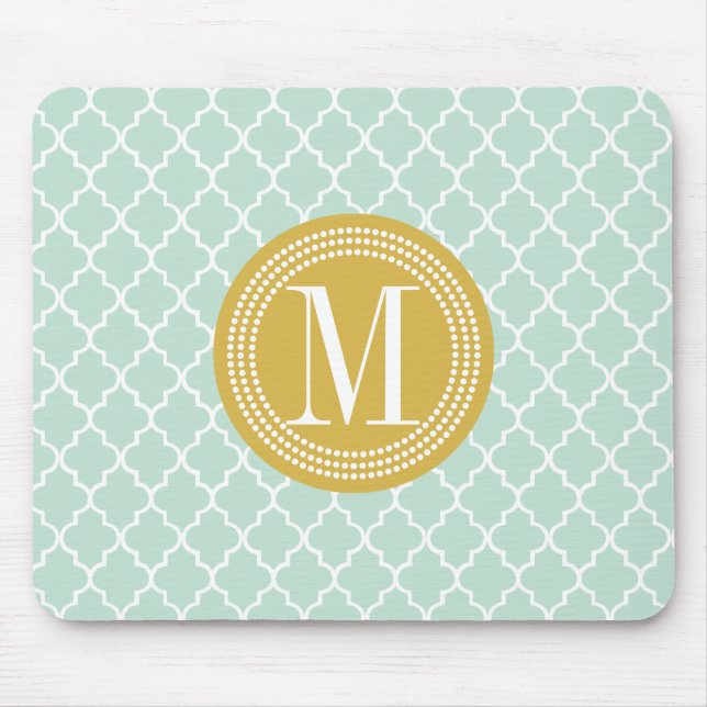 Mint Moroccan Tiles Lattice Personalised Mouse Mat (Front)