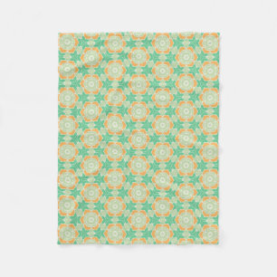 Mint mosaic flower pattern tile 70s 60s fleece blanket