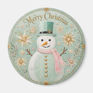 Mint Mosaic Snowman Christmas Cheer Magnet