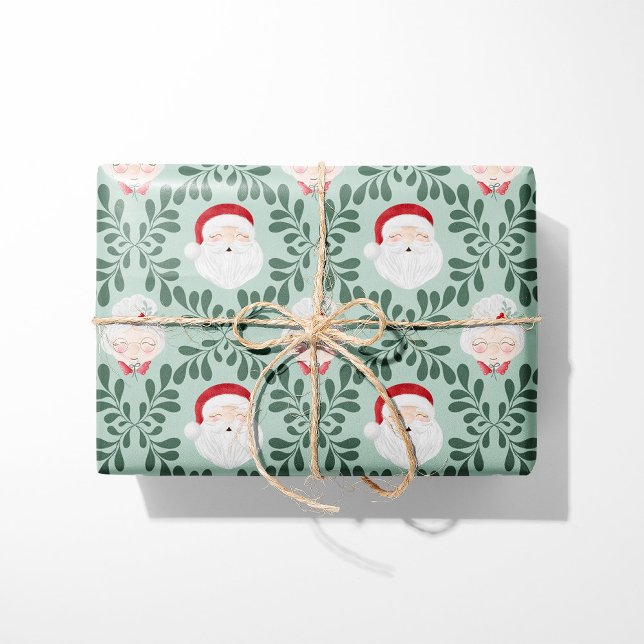 Mint Mr. & Mrs. Claus Christmas Wrapping Paper (Creator Uploaded)