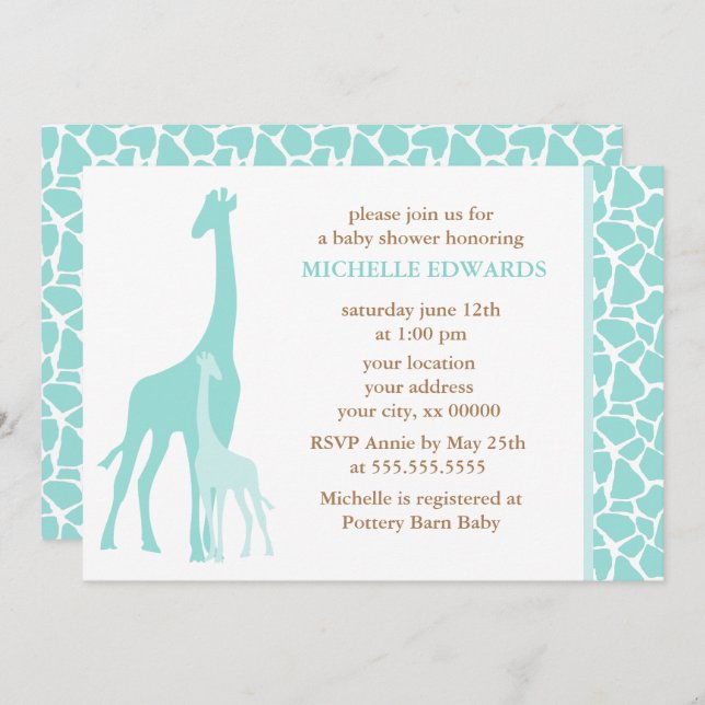 Mint Mum and Baby Giraffe Baby Shower Invitation (Front/Back)