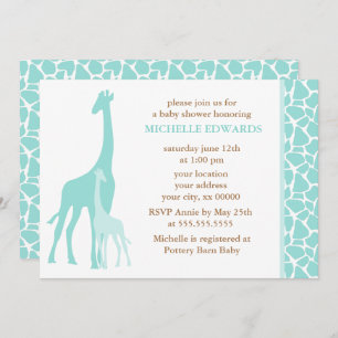 Mint Mum and Baby Giraffe Baby Shower Invitation