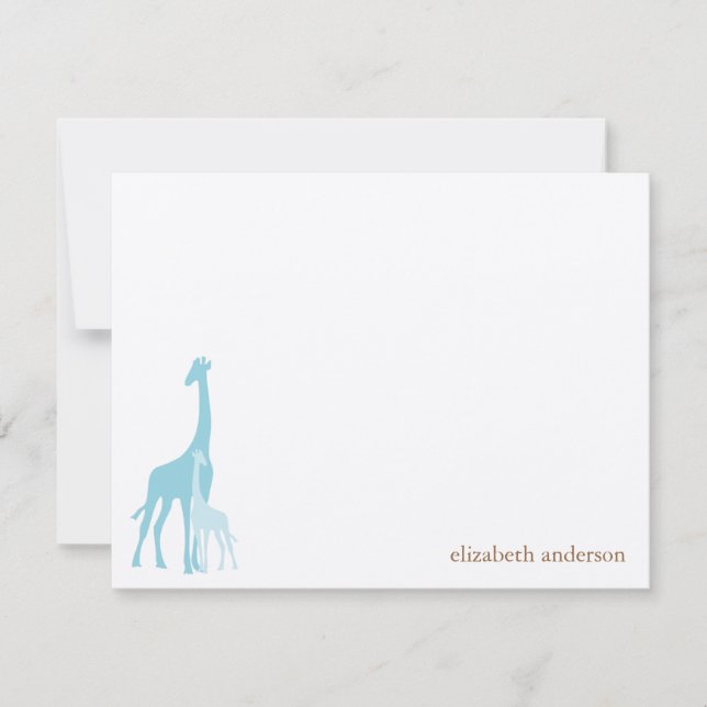 Mint Mum and Baby Giraffes Flat Thank You Cards (Front)