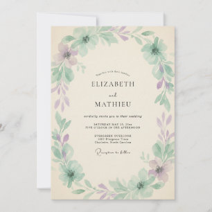 Mint Muted Lilac Vine Wedding Invitation