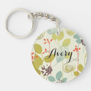 Mint n Olive Nature Patterned Name Keychain