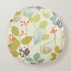 Mint n Olive Nature Patterned Round Pillow