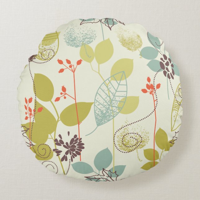 Mint n Olive Nature Patterned Round Pillow (Front)