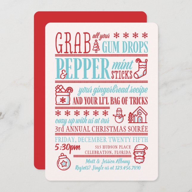 Mint n Spice Typographic Holiday Party Invitation (Front/Back)