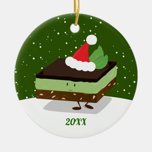 Mint Nanaimo Bar Santa Hat Year Food Christmas Ceramic Tree Decoration (Front)