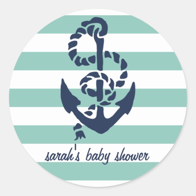 Mint Nautical Anchor Baby Shower Favour Stickers (Front)