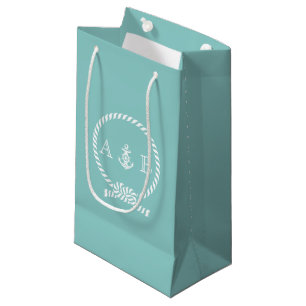 Mint Nautical Rope and Anchor Monogram Small Gift Bag