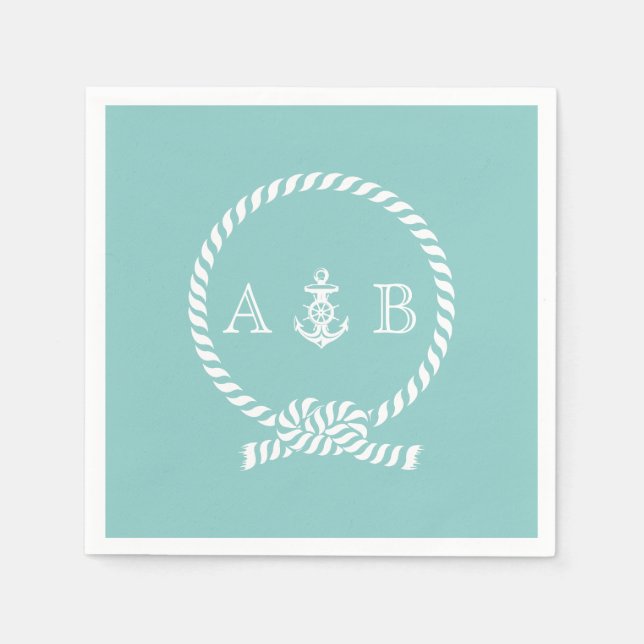Mint Nautical Rope and Anchor Monogrammed Napkin (Front)
