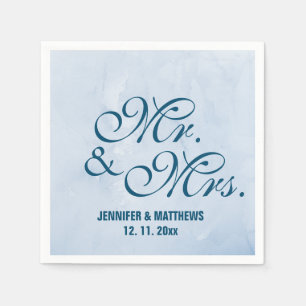 Mint Navy Blue Mr. and Mrs. Wedding Monogram Nap Napkin
