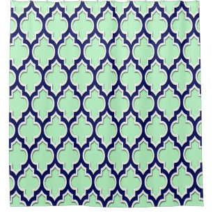 Mint Navy Blue White XL Moroccan #4DS Shower Curtain