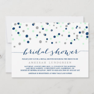 Mint & Navy Confetti Dots Bridal Shower Invitation