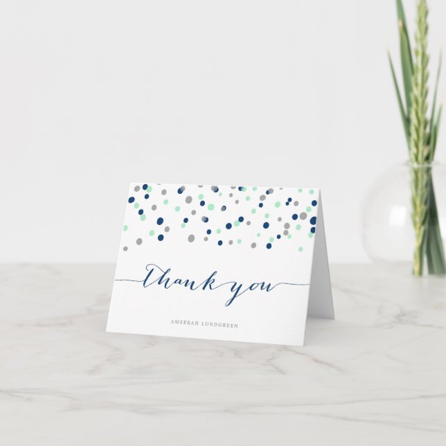 Mint & Navy Confetti Dots Thank You Card (Front)