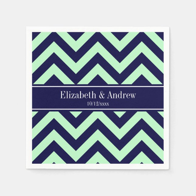 Mint Navy LG Chevron Navy Blue Name Monogram Napkin (Front)