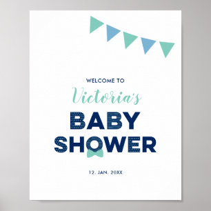 Mint & Navy   Modern Boy Baby Shower Welcome Sign