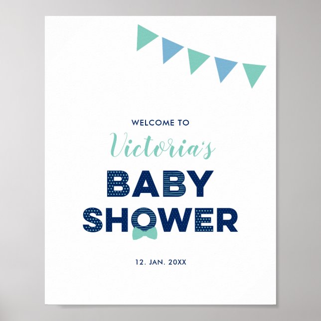Mint & Navy | Modern Boy Baby Shower Welcome Sign (Front)