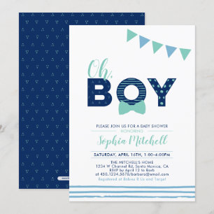 Mint & Navy   Modern Typography Boy Baby Shower Invitation