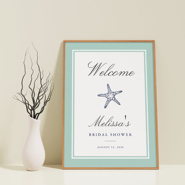 Mint & Navy Starfish Bridal Shower Welcome Sign (Creator Uploaded)