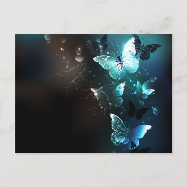 Mint Night Butterflies Announcement Postcard (Front)