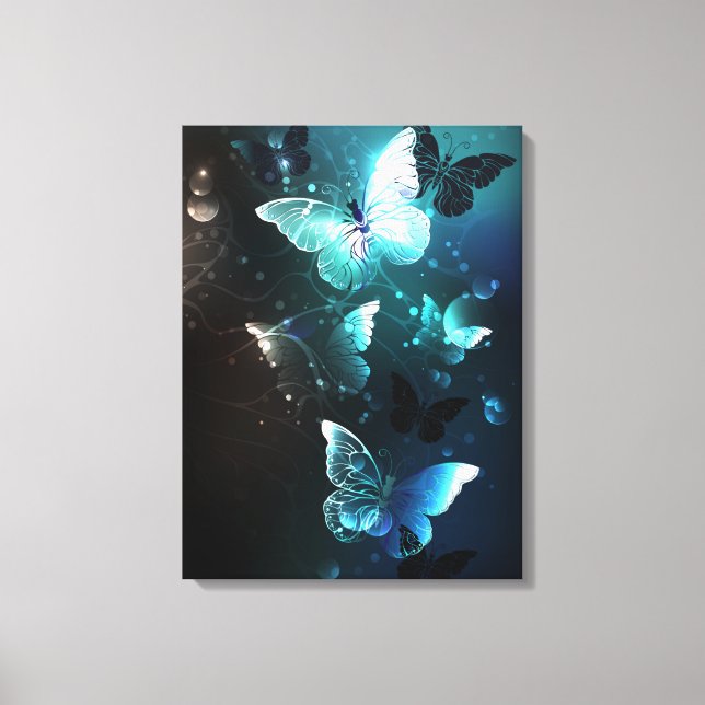 Mint Night Butterflies Canvas Print (Front)