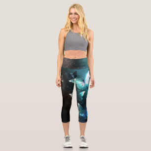 Mint Night Butterflies Capri Leggings